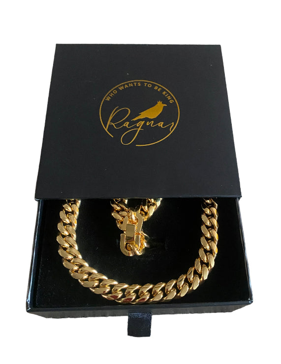 Ragnar 10mm Cuban  link chain and bracket set in gold and silver